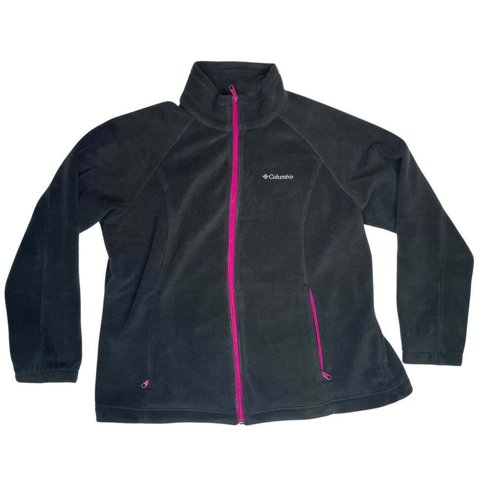 Columbia Fleece Jacket Women's 1X Black Pink Zip Outdoor Full Zip